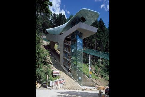 All four cable car stations are different, although related in form. The Alpenzoo stands on the steepest incline and is the most dramatic